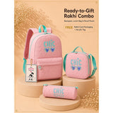 LSB 3 Pcs Pink Cool Glasses Backpack, Lunch Bag & Stationery Pouch Rakhi Gift Combo for Kids with Free Rakhi