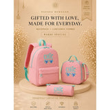 LSB 3 Pcs Pink Cool Glasses Backpack, Lunch Bag & Stationery Pouch Rakhi Gift Combo for Kids with Free Rakhi