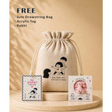 LSB 2 Pcs Shell Backpack & Pink-Blue Triangle Lunch Box Rakhi Gift Combo for Kids with Free Rakhi & Jute drawstring bag.