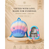 LSB 2 Pcs Shell Backpack & Pink-Blue Triangle Lunch Box Rakhi Gift Combo for Kids with Free Rakhi & Jute drawstring bag.