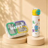 LSB 2 Pcs Buddy Water Bottle & Green Stainless Steel Lunch Box Rakhi Gift Combo for Kids with Free Rakhi & Jute drawstring bag.