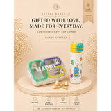 LSB 2 Pcs Buddy Water Bottle & Green Stainless Steel Lunch Box Rakhi Gift Combo for Kids with Free Rakhi & Jute drawstring bag.