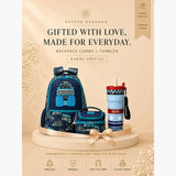 LSB 3 Pcs Monster Truck Backpack, Lunch Bag & Blue Checks Water Bottle with Rakhi Gift Combo for Kids with Free Rakhi