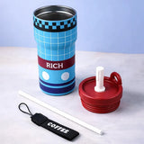 LSB 3 Pcs Monster Truck Backpack, Lunch Bag & Blue Checks Water Bottle with Rakhi Gift Combo for Kids with Free Rakhi