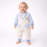 LSB Blue Checks Collar, Full Sleeves Jumpsuit Romper for Tiny Toddlers