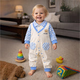 LSB Blue Checks Collar, Full Sleeves Jumpsuit Romper for Tiny Toddlers
