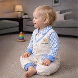 LSB Blue Checks Collar, Full Sleeves Jumpsuit Romper for Tiny Toddlers