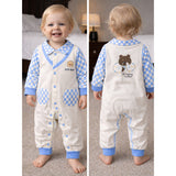 LSB Blue Checks Collar, Full Sleeves Jumpsuit Romper for Tiny Toddlers