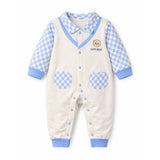 LSB Blue Checks Collar, Full Sleeves Jumpsuit Romper for Tiny Toddlers