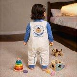 LSB Blue Teddy Varsity Style, Full Sleeves Jumpsuit Romper for Tiny Toddlers