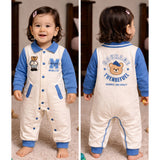 LSB Blue Teddy Varsity Style, Full Sleeves Jumpsuit Romper for Tiny Toddlers
