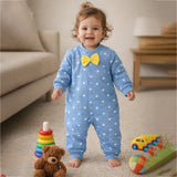 LSB Blue Star Print with Yellow Bow Winter Full Sleeves Jumpsuit Romper for Tiny Toddlers