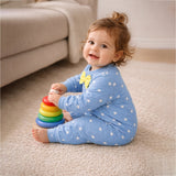LSB Blue Star Print with Yellow Bow Winter Full Sleeves Jumpsuit Romper for Tiny Toddlers