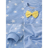 LSB Blue Star Print with Yellow Bow Winter Full Sleeves Jumpsuit Romper for Tiny Toddlers
