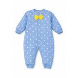 LSB Blue Star Print with Yellow Bow Winter Full Sleeves Jumpsuit Romper for Tiny Toddlers
