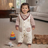 LSB Brown Checks Collar, Full Sleeves Jumpsuit Romper for Tiny Toddlers