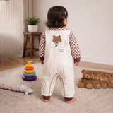 LSB Brown Checks Collar, Full Sleeves Jumpsuit Romper for Tiny Toddlers