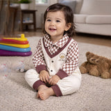 LSB Brown Checks Collar, Full Sleeves Jumpsuit Romper for Tiny Toddlers