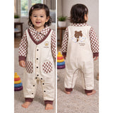 LSB Brown Checks Collar, Full Sleeves Jumpsuit Romper for Tiny Toddlers