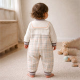 LSB Brown and Cream Sailor Collar Brave Bear Full Sleeves Jumpsuit Romper for Tiny Toddlers