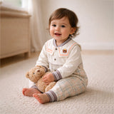 LSB Brown and Cream Sailor Collar Brave Bear Full Sleeves Jumpsuit Romper for Tiny Toddlers