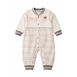 LSB Brown and Cream Sailor Collar Brave Bear Full Sleeves Jumpsuit Romper for Tiny Toddlers