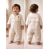LSB Brown and Cream Sailor Collar Brave Bear Full Sleeves Jumpsuit Romper for Tiny Toddlers