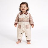 LSB Brown Striped Collar, Full Sleeves Jumpsuit Romper for Tiny Toddlers