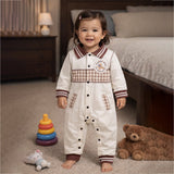 LSB Brown Striped Collar, Full Sleeves Jumpsuit Romper for Tiny Toddlers