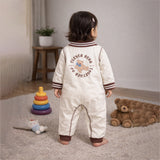 LSB Brown Striped Collar, Full Sleeves Jumpsuit Romper for Tiny Toddlers