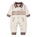LSB Brown Striped Collar, Full Sleeves Jumpsuit Romper for Tiny Toddlers