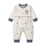 LSB Grey Courage Puppy Varsity Style, Full Sleeves Jumpsuit Romper for Tiny Toddlers