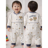 LSB Grey Courage Puppy Varsity Style, Full Sleeves Jumpsuit Romper for Tiny Toddlers