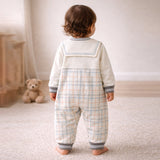 LSB Grey and Cream Sailor Collar Brave Bear Full Sleeves Jumpsuit Romper for Tiny Toddlers