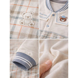 LSB Grey and Cream Sailor Collar Brave Bear Full Sleeves Jumpsuit Romper for Tiny Toddlers