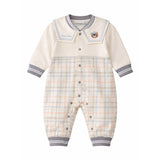 LSB Grey and Cream Sailor Collar Brave Bear Full Sleeves Jumpsuit Romper for Tiny Toddlers
