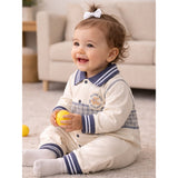LSB Grey Striped Collar, Full Sleeves Jumpsuit Romper for Tiny Toddlers