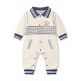 LSB Grey Striped Collar, Full Sleeves Jumpsuit Romper for Tiny Toddlers