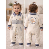 LSB Grey Striped Collar, Full Sleeves Jumpsuit Romper for Tiny Toddlers