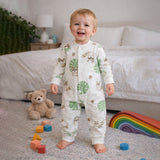 LSB Cute Racoon & Palm Leaf, Full Sleeves Jumpsuit Romper for Tiny Toddlers