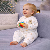 Cream Teddy All-Over Print, Full Sleeves Jumpsuit Hoodie Romper for Tiny Toddlers