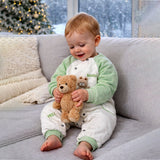 Mint Bear and Cream Winter Romper with Matching Bib for Tiny Toddlers