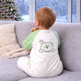 Mint Bear and Cream Winter Romper with Matching Bib for Tiny Toddlers
