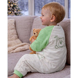 Mint Bear and Cream Winter Romper with Matching Bib for Tiny Toddlers