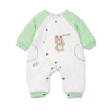 Mint Bear and Cream Winter Romper with Matching Bib for Tiny Toddlers