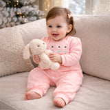 Peach 3Flower Winter Full Sleeves Jumpsuit Romper for Tiny Toddlers