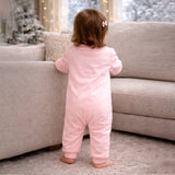 Peach 3Flower Winter Full Sleeves Jumpsuit Romper for Tiny Toddlers