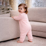 Peach 3Flower Winter Full Sleeves Jumpsuit Romper for Tiny Toddlers