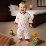 LSB Red Candy Cane and Bear, Full Sleeves Jumpsuit Romper for Tiny Toddlers