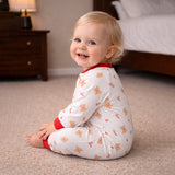 LSB Red Candy Cane and Bear, Full Sleeves Jumpsuit Romper for Tiny Toddlers